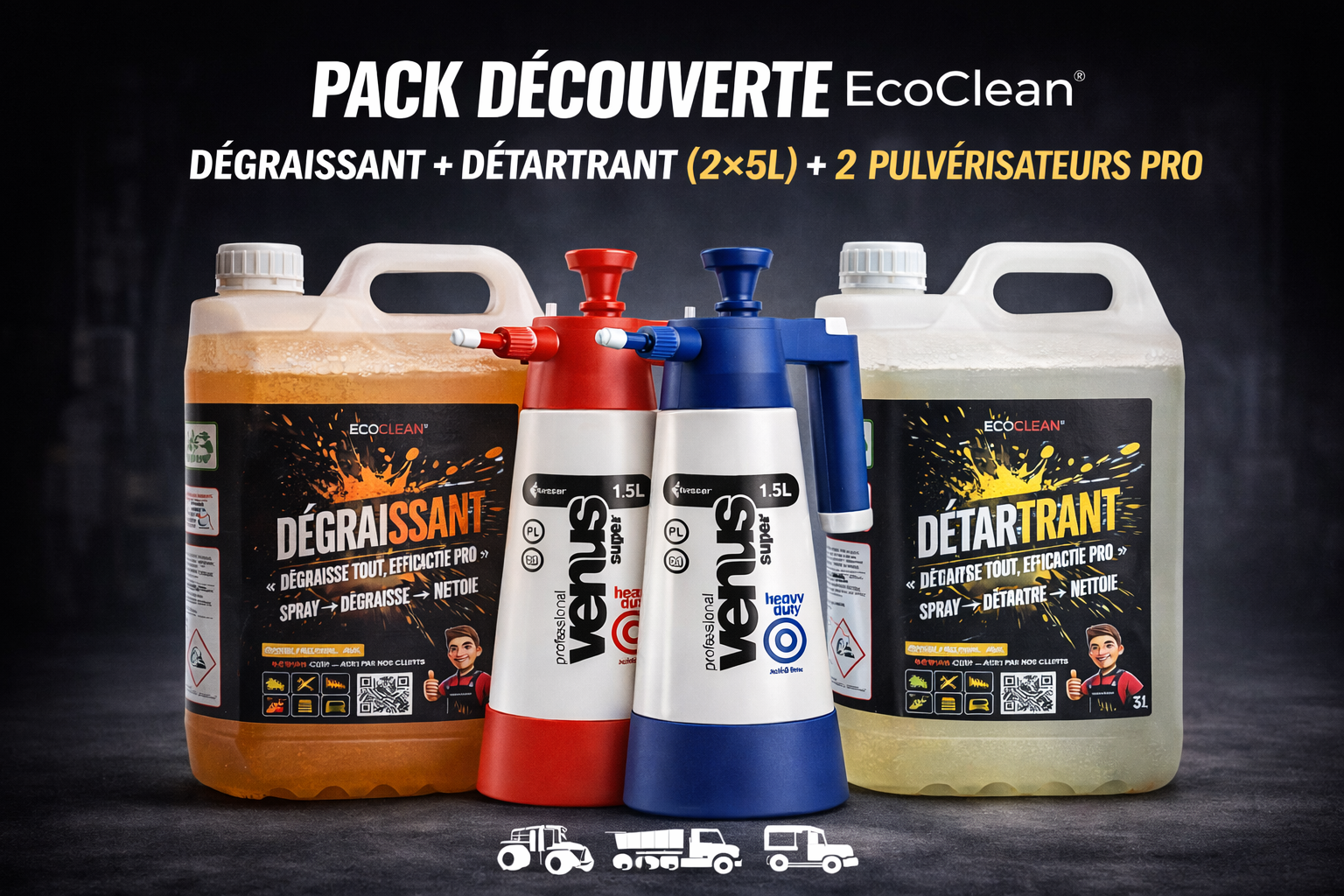Pack Découverte EcoClean® — 2 bidons 5 L et pulvérisateurs, kit complet pour démarrer