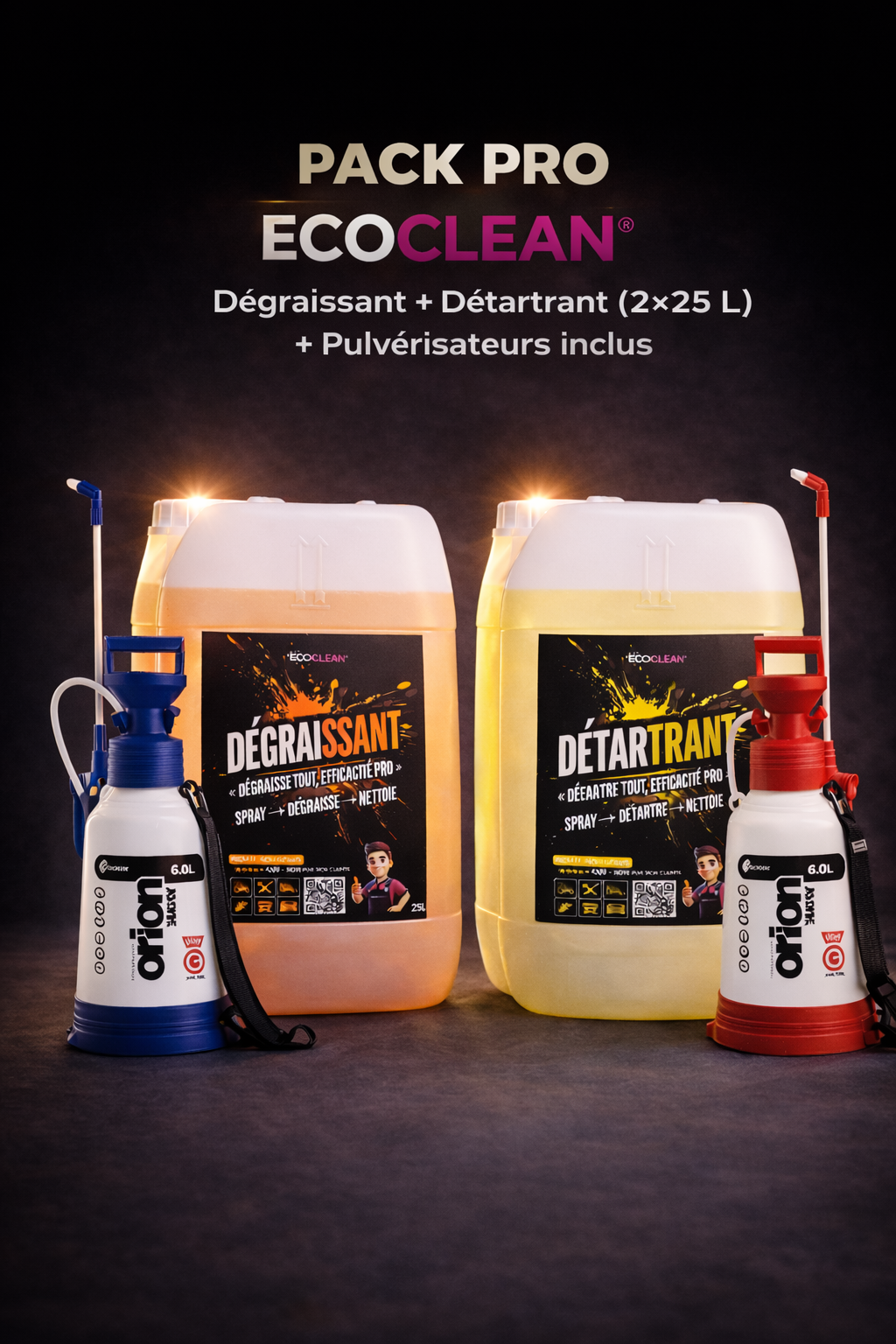 Pack Pro EcoClean® — 2 bidons 25 L et pulvérisateurs, volume exploitation professionnelle