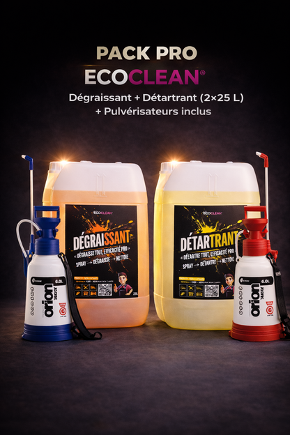 Pack Pro EcoClean® — 2 bidons 25 L et pulvérisateurs, volume exploitation professionnelle