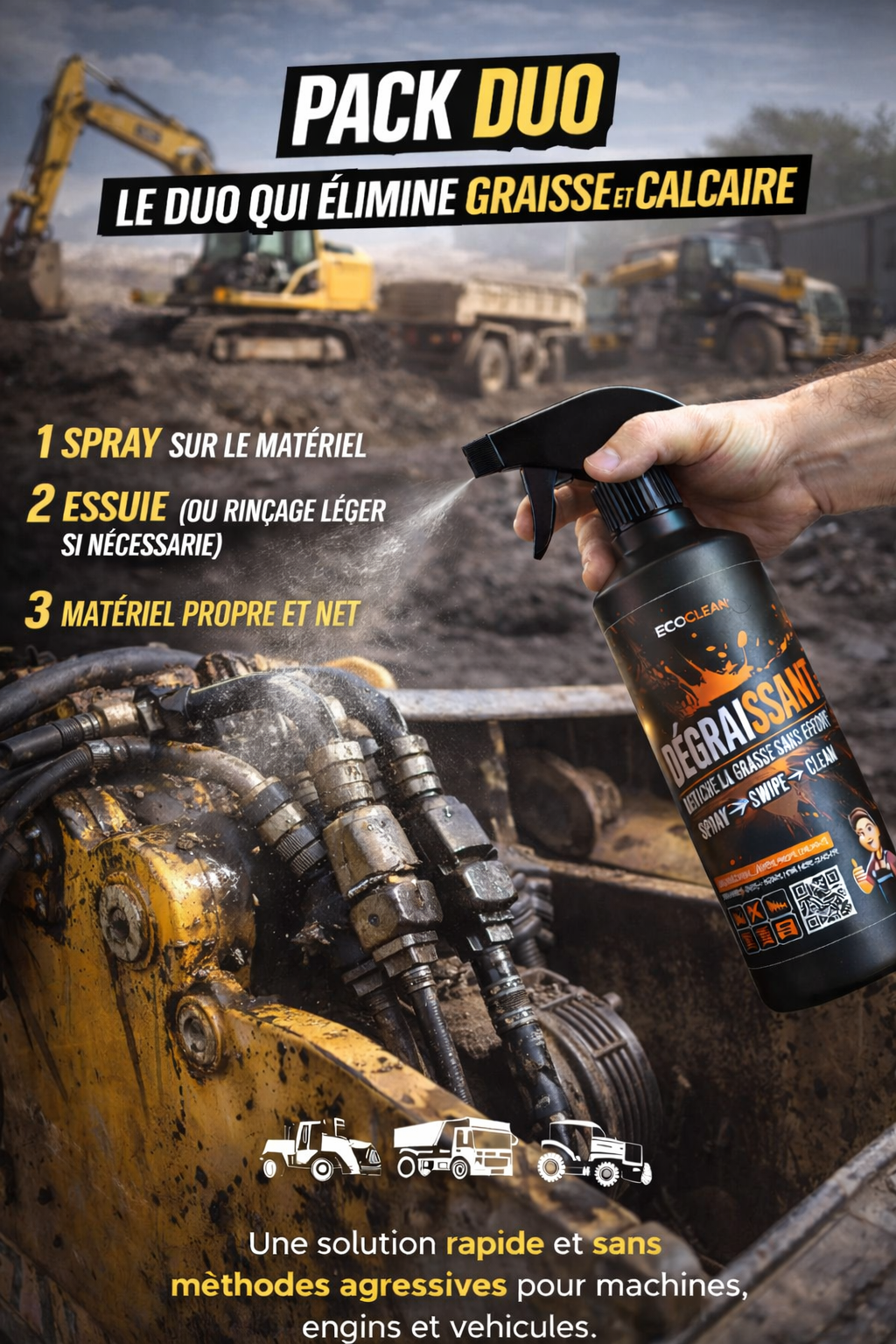 Pack Duo EcoClean® — Dégraissant + Détartrant 2×500 mL — Le protocole complet