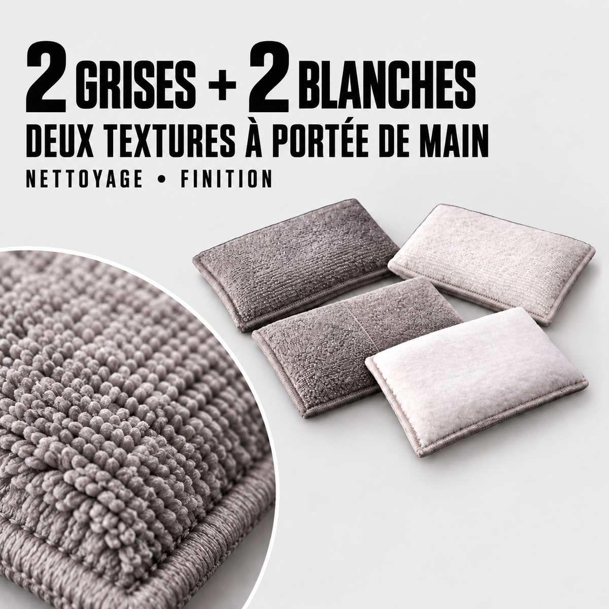 Pack de 4 Pro Pad EcoClean®, deux pads gris et deux blancs — détails du matériel