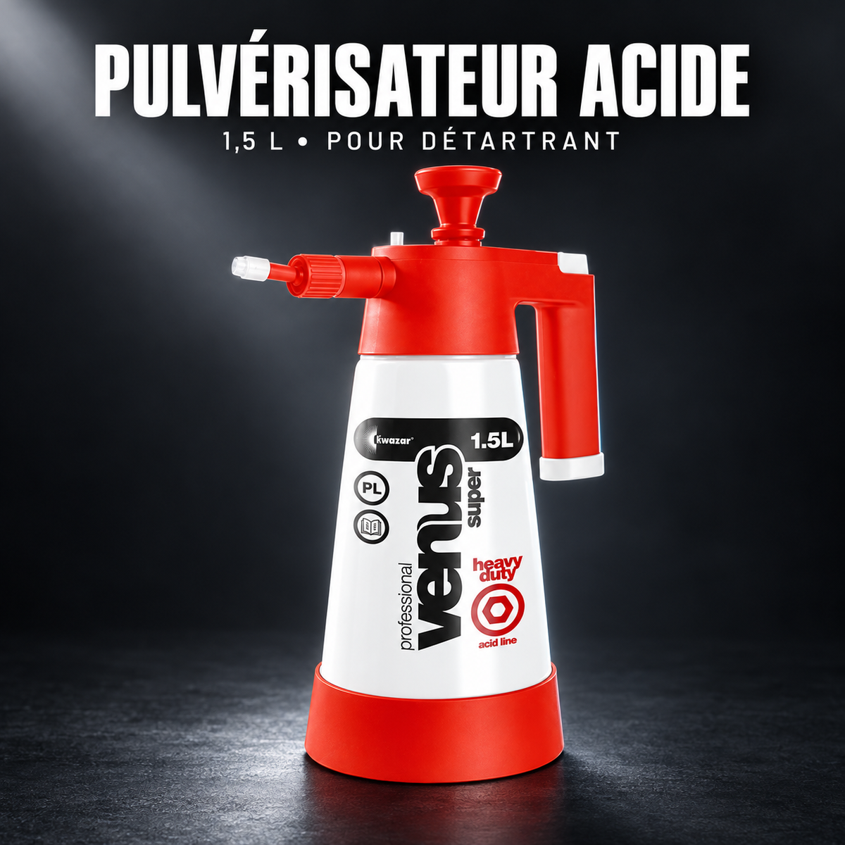 Pulvérisateur acide 1,5 L EcoClean® au repère rouge — présentation sur fond sombre