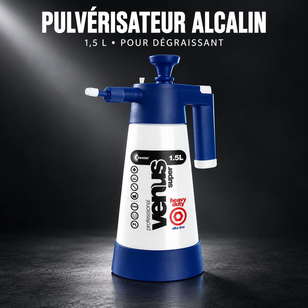 Pulvérisateur alcalin 1,5 L EcoClean® au repère bleu — présentation sur fond sombre