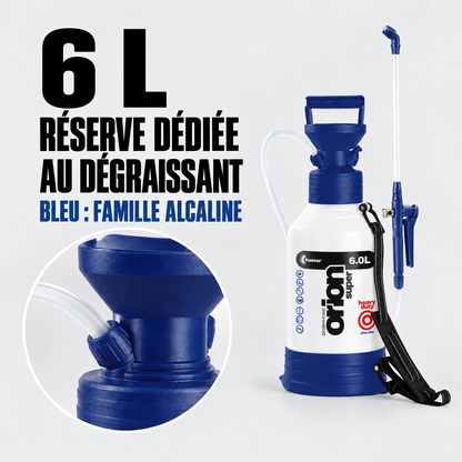 Pulvérisateur alcalin 6 L EcoClean® : détails de la poignée, de la lance et du réservoir