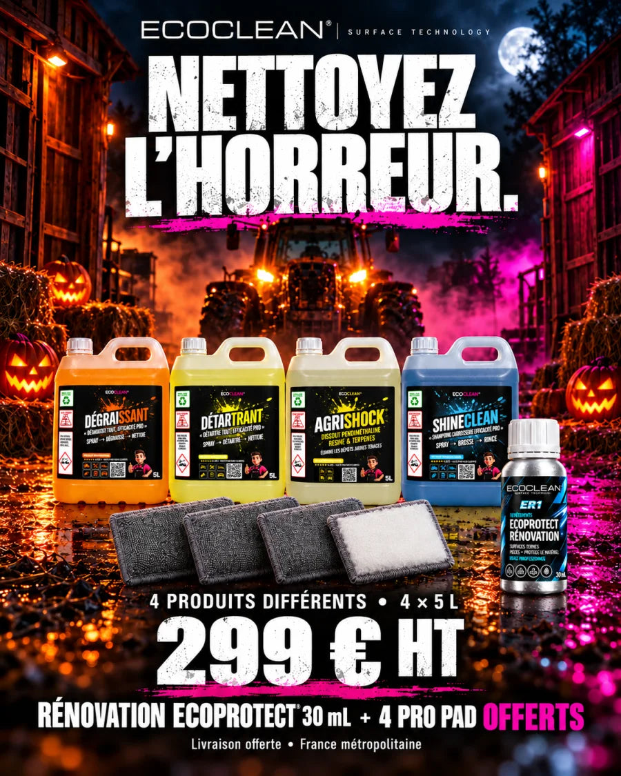 Pack Halloween EcoClean® : 4 bidons de 5 L à 299 € HT, Ecoprotect® Rénovation 30 mL et 4 Pro Pads offerts
