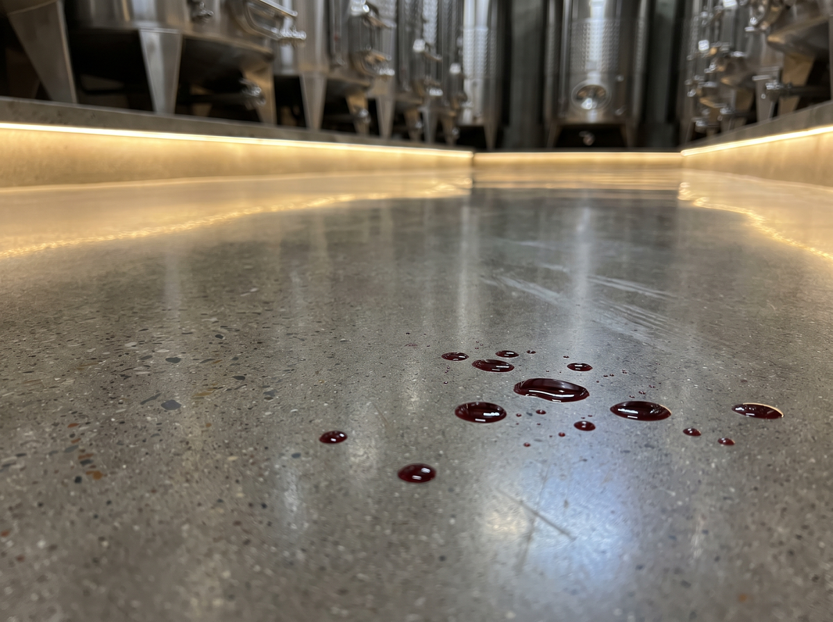 Ecoprotect® Minéral — sol de chai protégé, le vin ne pénètre plus — illustration